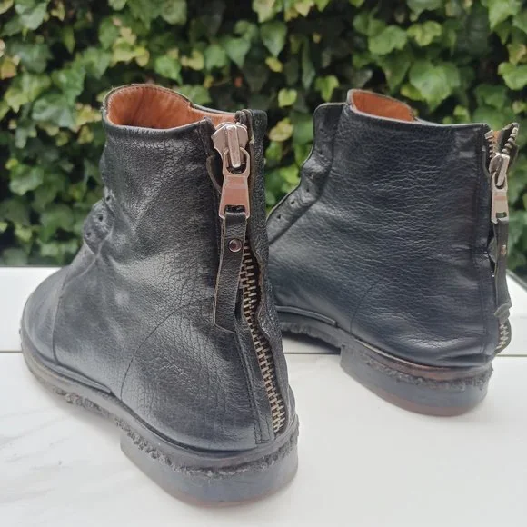 Elia Maurizi Leather Ankle Boots Back Zip Natural Rubber Mid-Sole Size 10.5 M - Picture 5 of 12